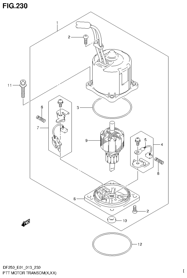 Suzuki DF200T, DF200Z, DF225T, DF225Z, DF250T, DF250Z PTT MOTOR TRANSOM(X,XX) (DF225Z E40) parts diagram